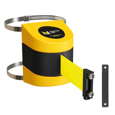 MONTOUR LINE Retractable Belt Barrier YW Clamped Wall Mount, 15' Fl.Yel Belt (M) WMX140-YW-FYW-C-M-150